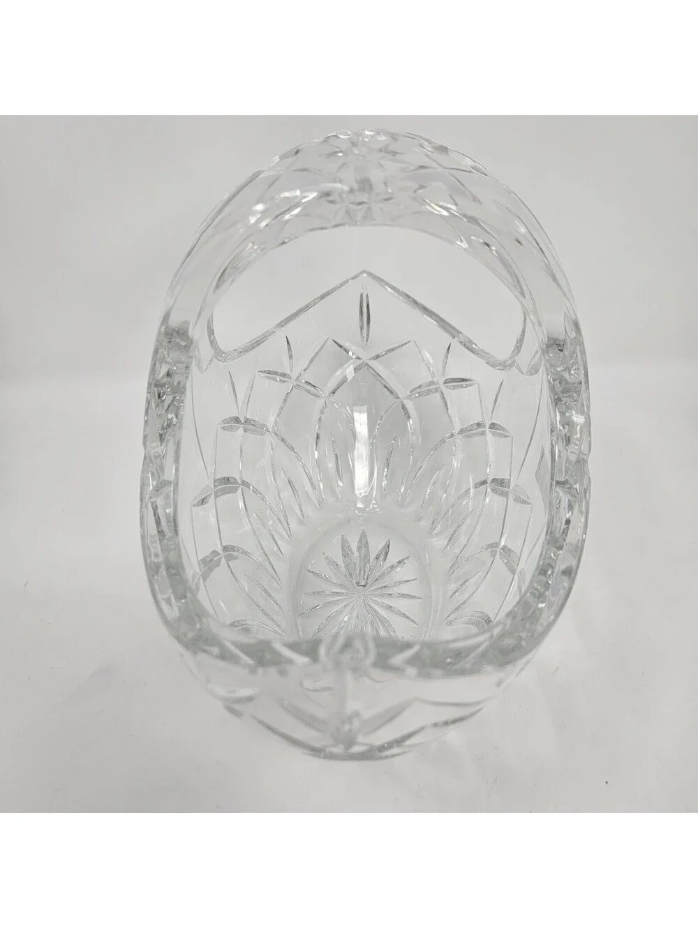 Marquis by Waterford Crystal Basket 7” Handled Original Sticker Unique Cut Glass